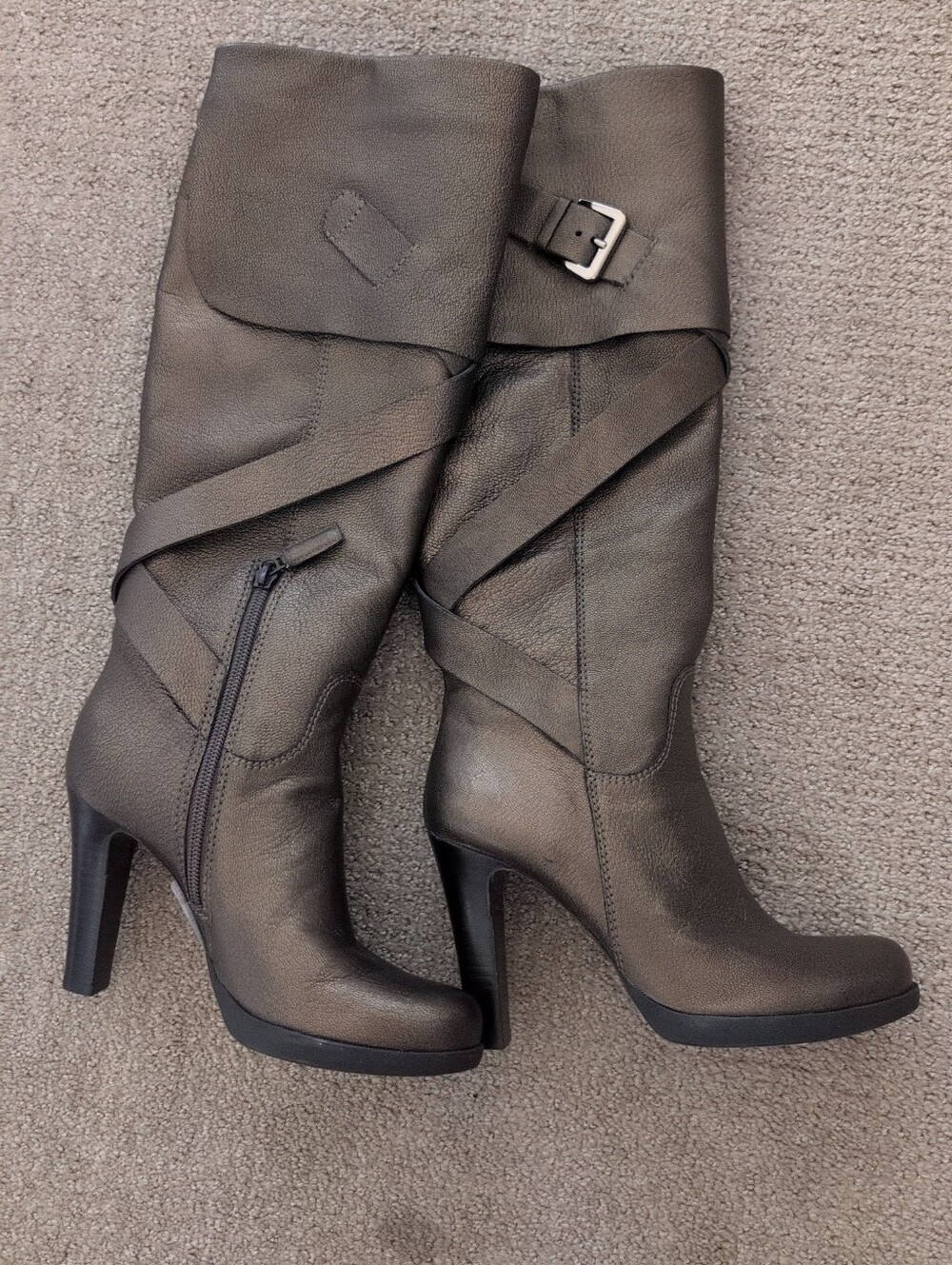 Via Spiga Hanna Metallic Bronze Leather Vintage Knee-High Boots